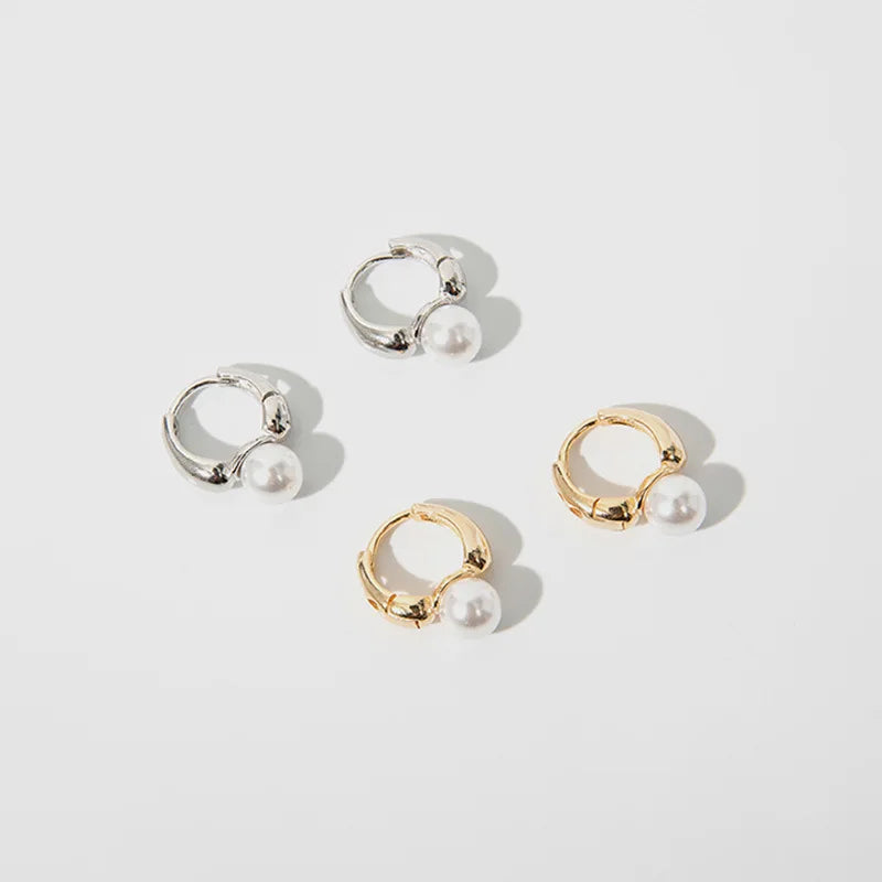 925 Sterling Silver Pearl Small Ring Earrings For Woman Piercing Wedding Cool Vintage Luxury Elegant Jewellery Prevent Allergies