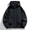 Jaqueta Corta-Vento Masculina com Capuz Zíper Casaco Cargo Impermeável Preta Bomber Acampamento Solta Fina Softshell Jaqueta com Capuz para Caminhada
