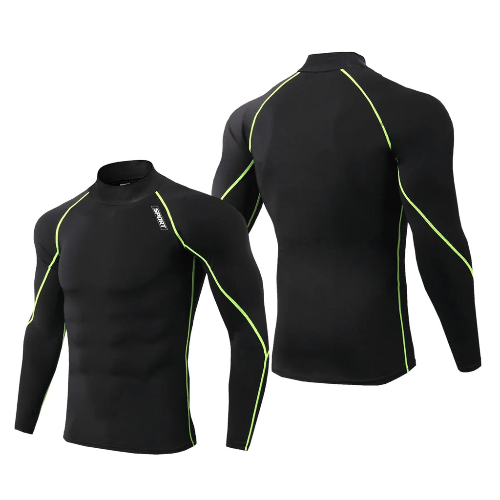 Camiseta Esportiva de Compressão Masculina Manga Longa Corrida Camisa Fitness Elástica Atlética Treino de Academia Esportiva Top