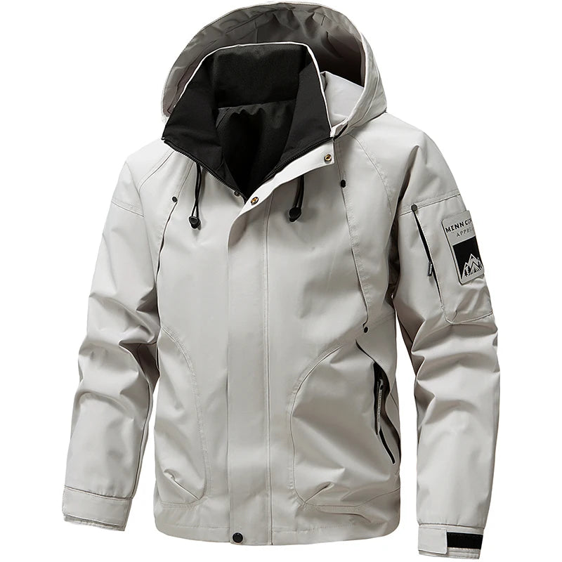 Jaqueta Masculina Impermeável Softshell com Capuz e Zíper para Esportes ao Ar Livre, Corta-Vento para Trilha e Acampamento, Leve, para Primavera e Outono
