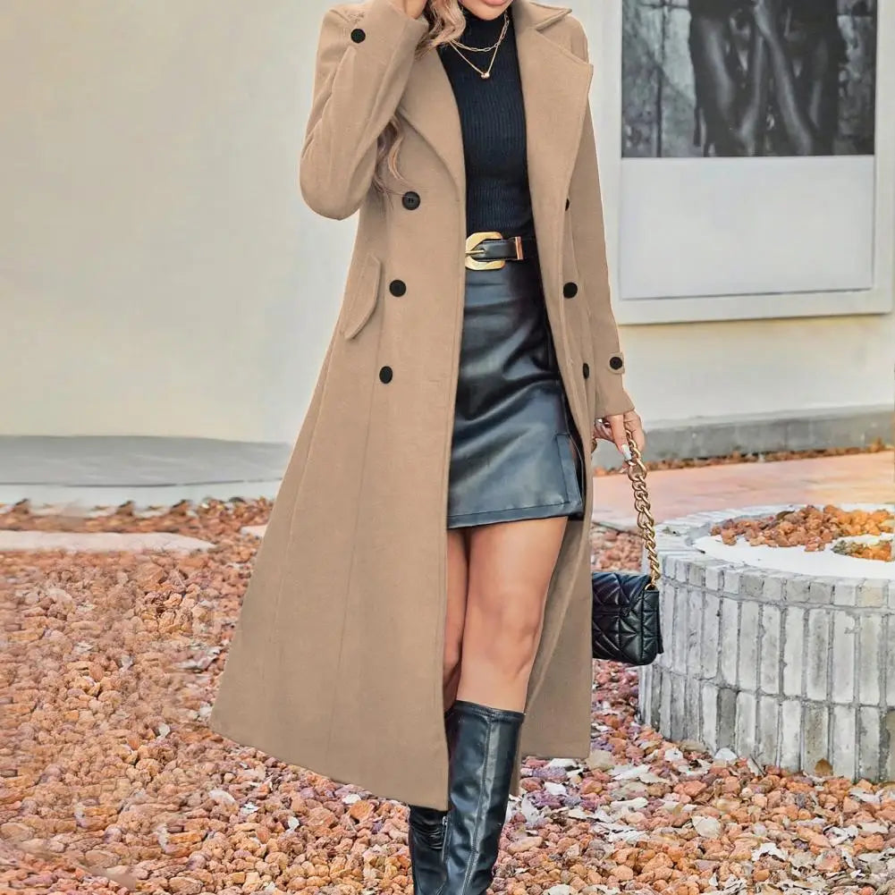 2025 Jaqueta Feminina de Lã Estilo Longo Sobretudo Feminino de Lã Moda Outono Inverno Casaco de Lã Quente Abotoamento Duplo Casaco Feminino