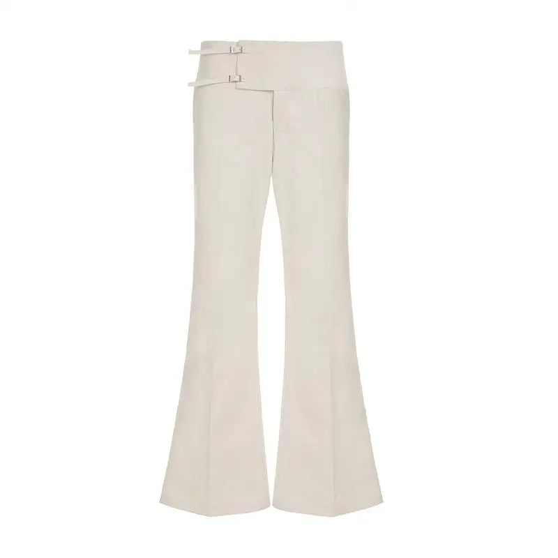 Calça Feminina Vintage Y2K Coreana Streetwear Cintura Baixa Reta Solta Bege Calça Casual Feminina Botões Básica Anos 2000