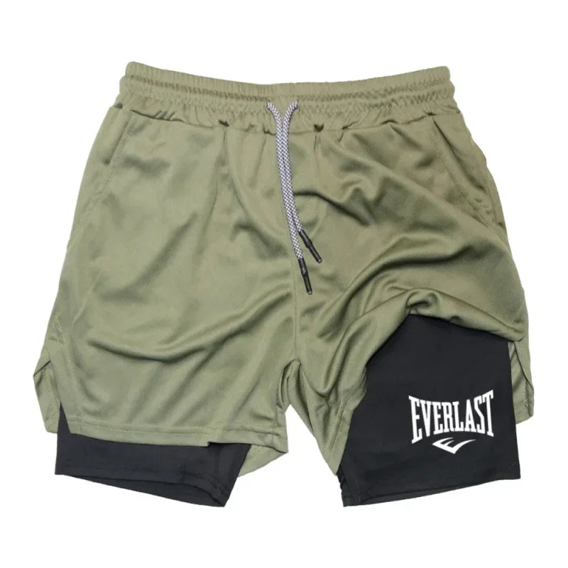 Shorts de compressão masculino EVERLAST, calça esportiva estampada, camada dupla, secagem rápida, basquete, praia, musculação, fitness