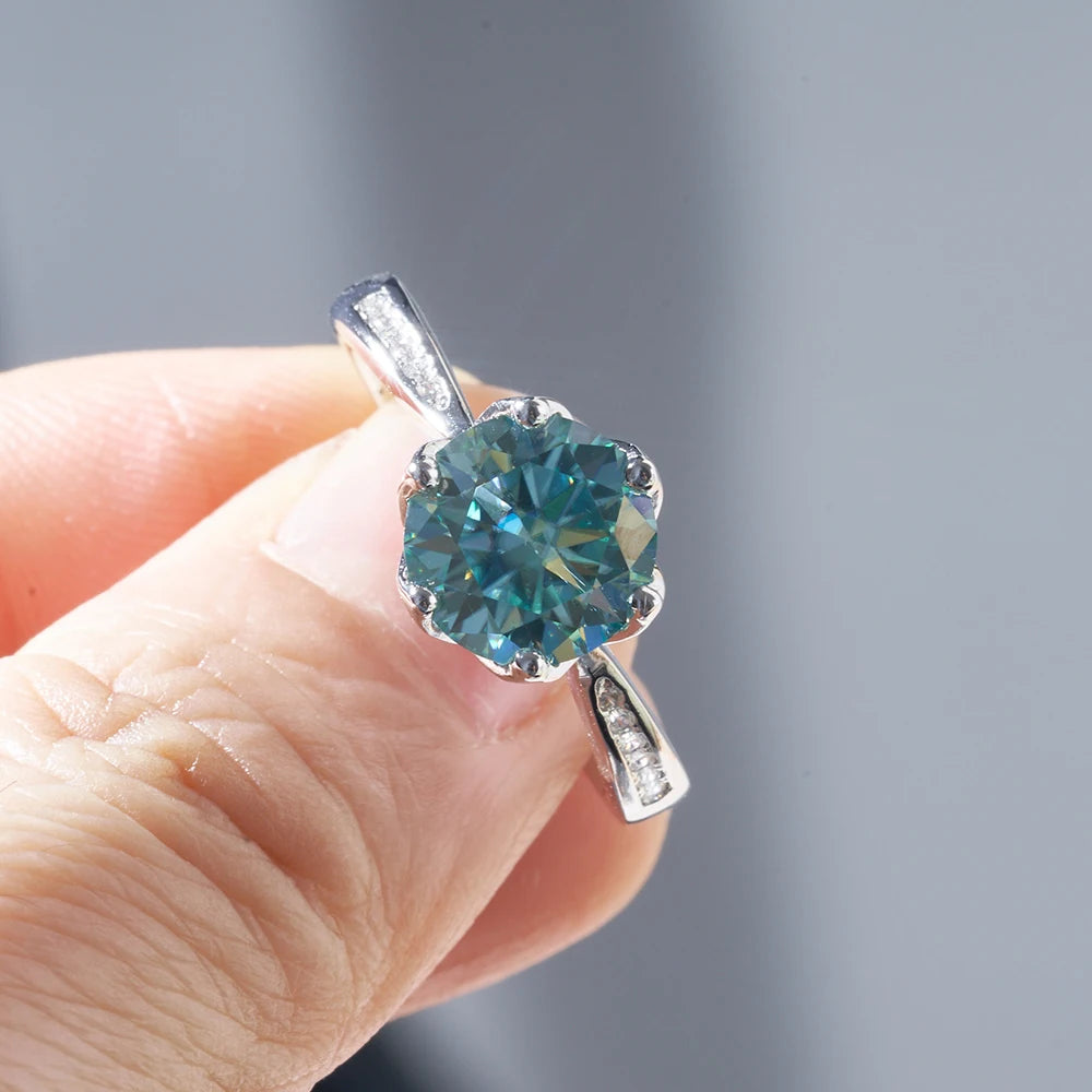 JoyceJelly 3 quilates Anéis de Moissanite Coloridos com GRA S925 Prata Esterlina Joias de Luxo para Mulheres Tendências Atemporais Alianças de Casamento