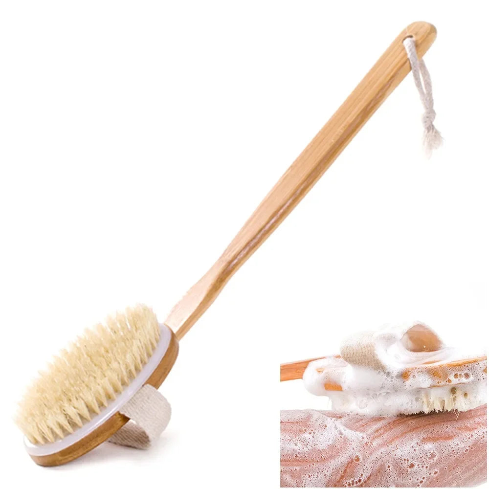 Natural Wood Long Handle Body Bath Brush