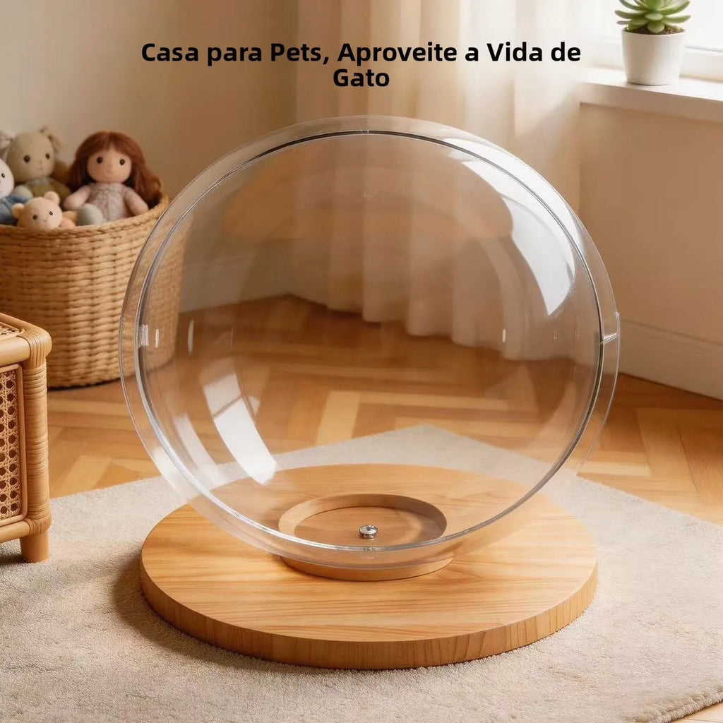 Cama de Acrílico Transparente Brinquedo Giratório Cabine Semi-Fechada Integrada suprimentos para animais de estimação internos para todas as estações Design Respirável