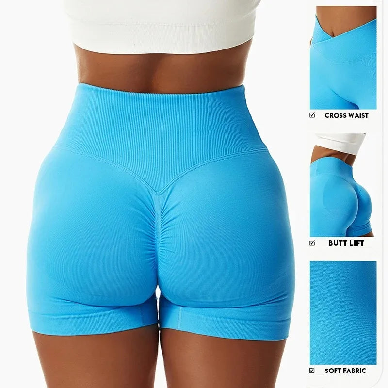 Short Mulher de Academia Cintura Alta Fitness Treino Yoga Roupa Corrida Legging Levanta Bumbum Shorts Ciclista Esportivo