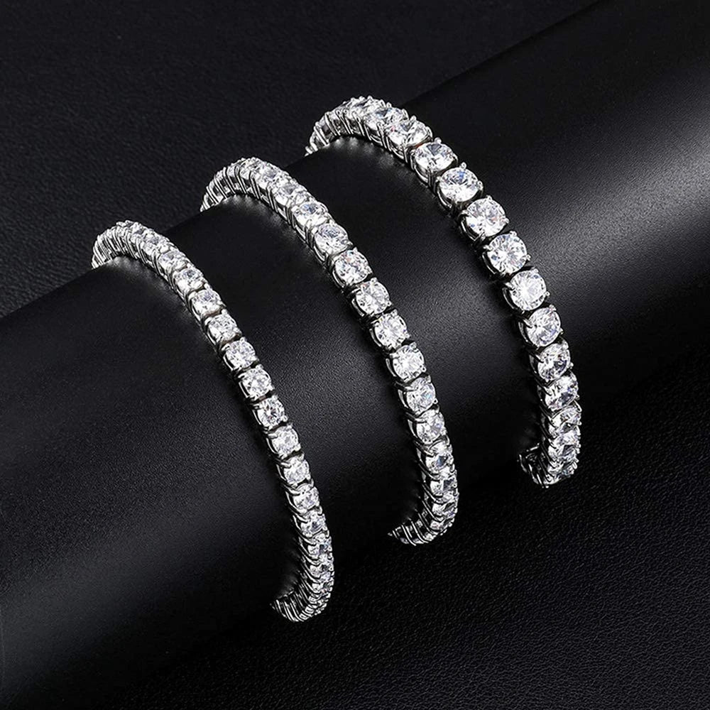 Pulseira Riviera de Moissanita Semni 3mm 4mm 5mm 6.5mm para Homens e Mulheres com Certificado, Joia Fina de Luxo em Prata Esterlina 925