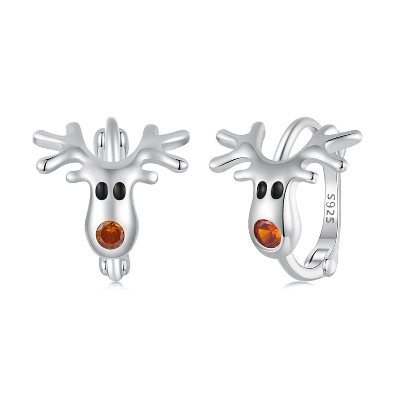 WOSTU 925 Sterling Silver Christmas Snowman Pearl Stud Earrings Xmas Red Hat Reindeer Ear Buckles New year Jewelry Holiday Gift
