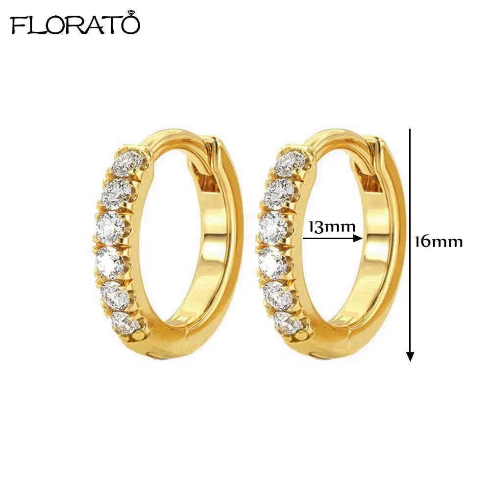 Brincos de Argola Pequenos de Prata 925 com Agulha de Cristal de 9mm para Mulheres Brincos Huggie Minimalistas Brincos de Piercing com Zircônia Colorida Joias