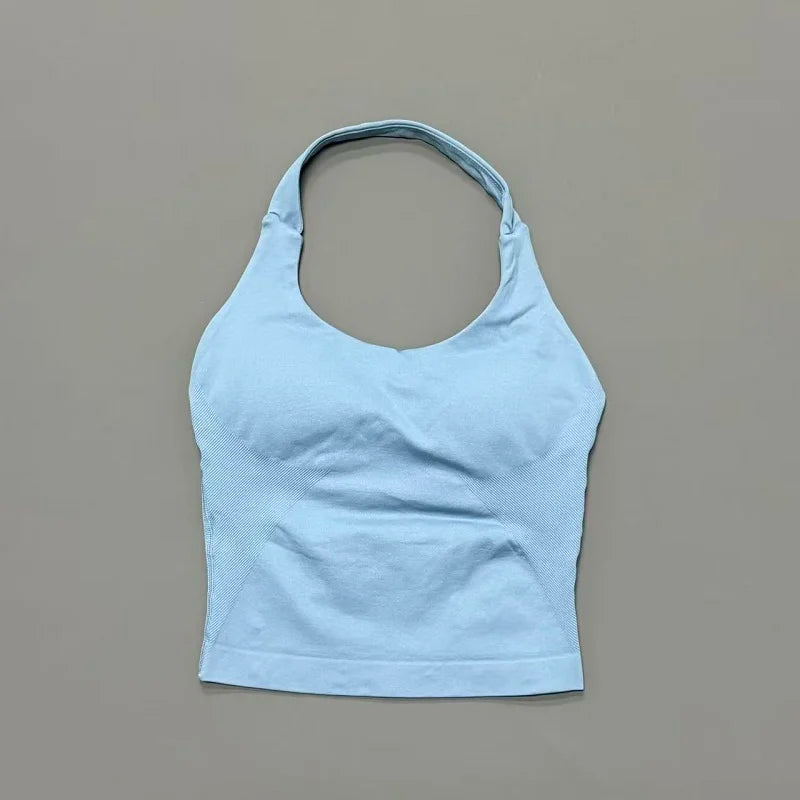 Regata Esportiva Feminina para Academia Sem Costura Yoga com Bojo Removível Top Esportivo Push-up Fitness Treino Corrida