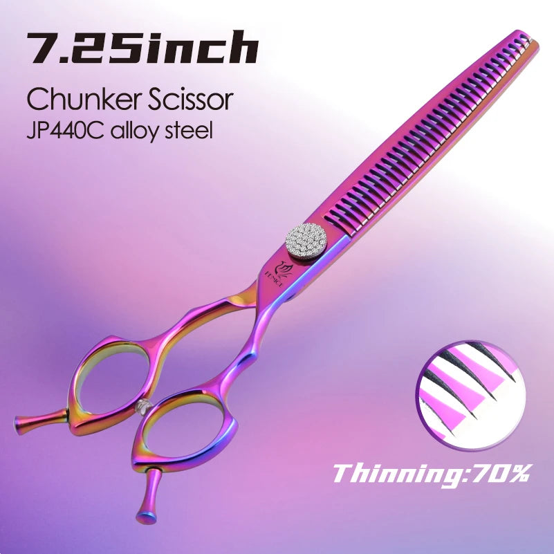 Tesoura de Grooming Fenice com Parafuso de Diamante 7.25 Polegadas Profissional Curva Chunker Tesoura de Desbaste para Pet Beautician