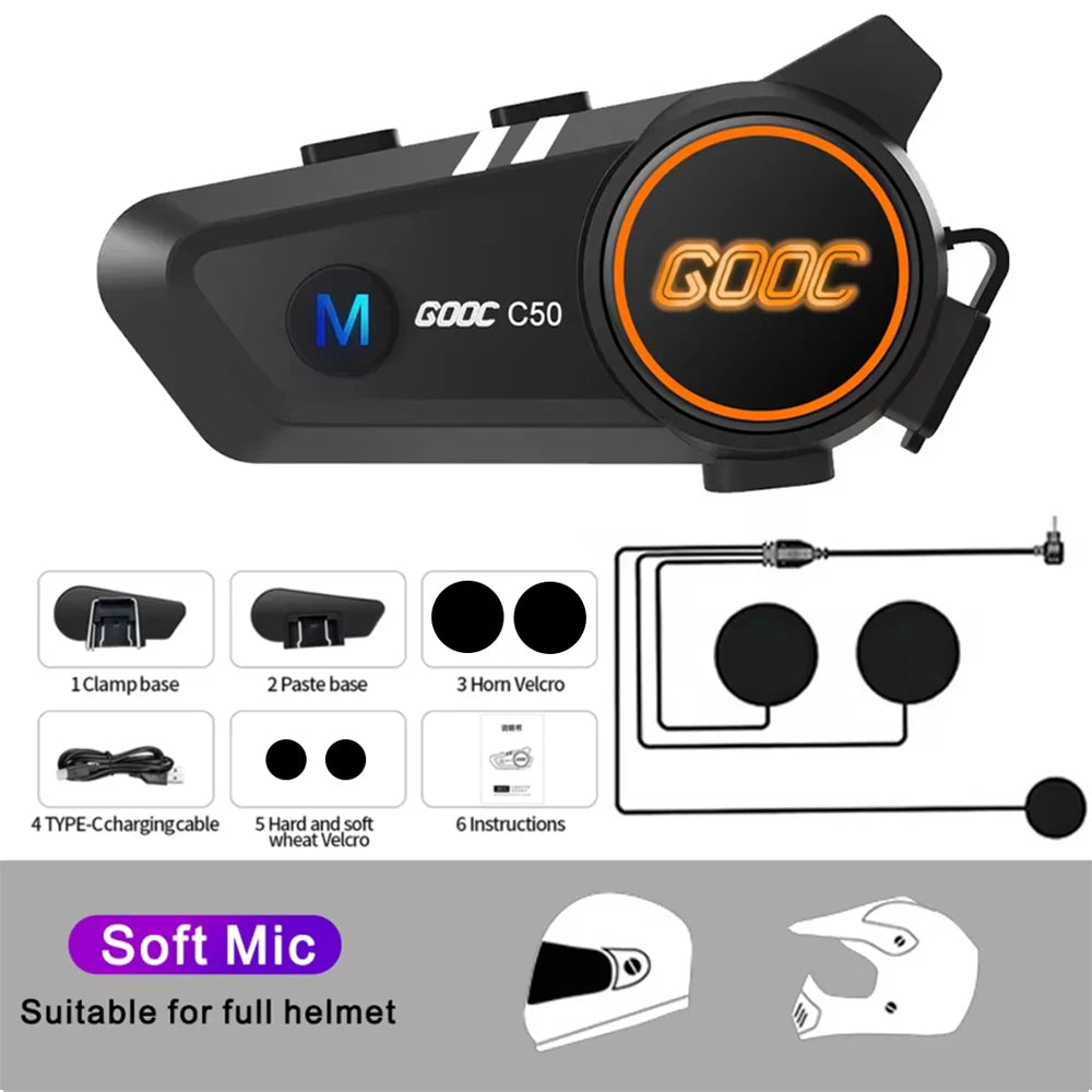 Fone de Ouvido Bluetooth 5.3 para Capacete Kit Telefone Chamada Mãos Livres sem Fio Moto Impermeável Fone de Ouvido Música MP3 Player Alto-Falante para Moto