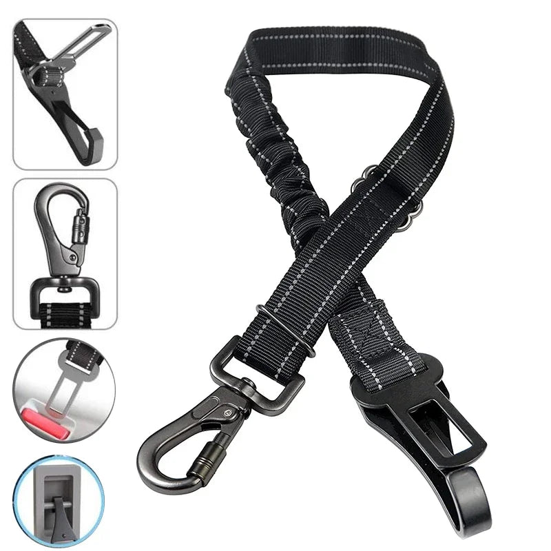 Cinto de Segurança Ajustável para Cães em Carro Coleira de Segurança para Veículos Cinto de Nylon Refletivo Acessórios para Cães Pequenos e Grandes
