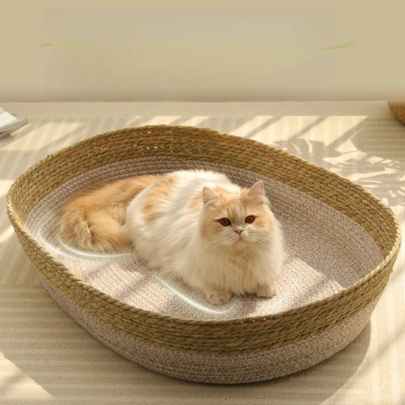 Natural Rattan Cat Bed Nest Universal Seasons Pumpgrass Portable Pet Bed Internet Celebrity Pet Products Haustierbett XY40CWC
