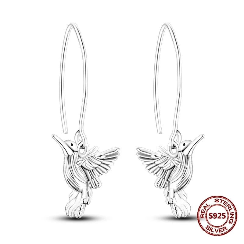 Lucky Clover Earrings 925 Silver Original Zircon Butterfly Dragonfly Chameleons Bee Flower Earrings For Women Jewelry Gift