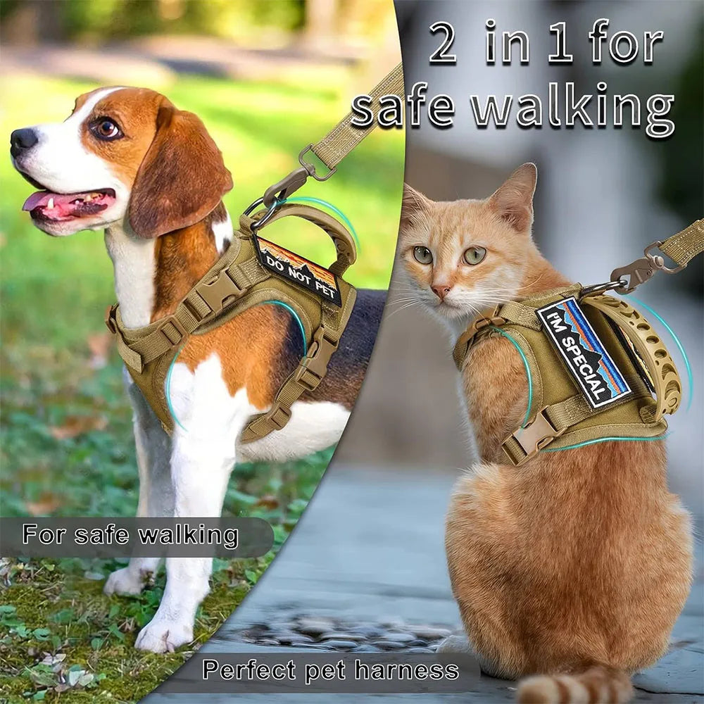 Coleira Peitoral Tática Para Cães e Gatos de Trabalho Ajustável para Pets Colete Peitoral de Malha Macia para Treinamento de Filhotes com Alça para Gatos Grandes