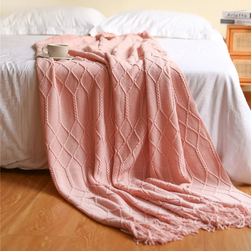 Cable Knit Khaki Throw Blanket Lightweight Knitted Jacquard Throw Blanket for Couch, Sofa, Bed, Chair, Cozy Texture Farmhouse