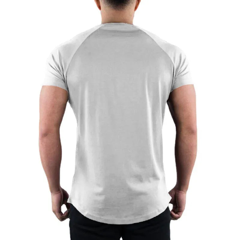 Camiseta Masculina Lisa de Academia Verão Fitness Gola Redonda Manga Curta Algodão Slim Fit Camiseta Treino Musculação Tops