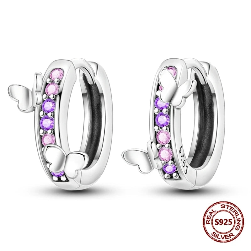 Lucky Clover Earrings 925 Silver Original Zircon Butterfly Dragonfly Chameleons Bee Flower Earrings For Women Jewelry Gift