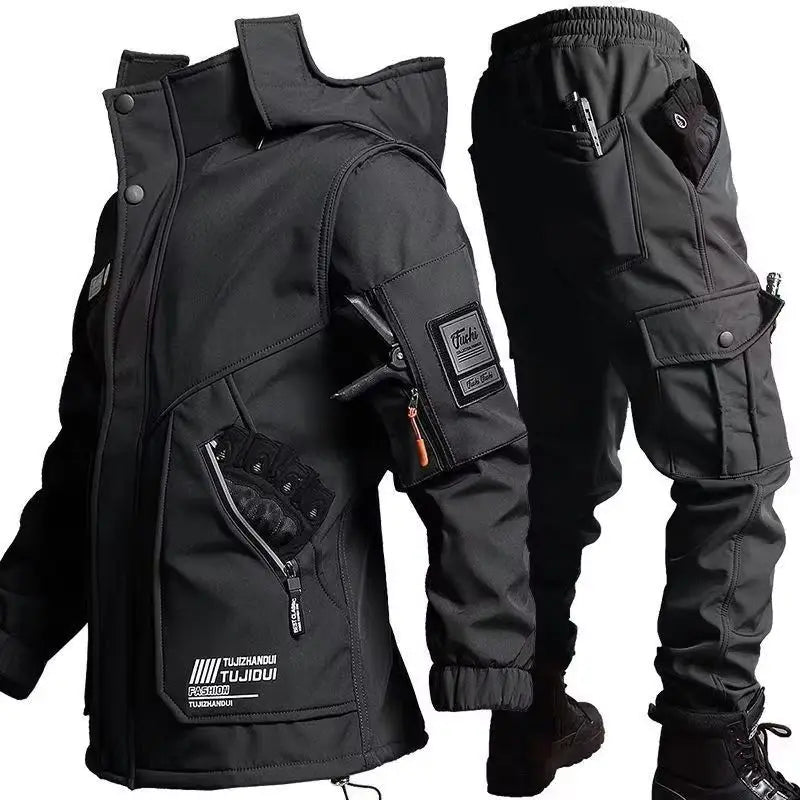 Jaqueta Masculina de Motocicleta com Conjunto de Treinamento de Veludo para Outono e Inverno Jaqueta Antidesgaste Impermeável Resistente ao Frio Presentes de Fim de Ano