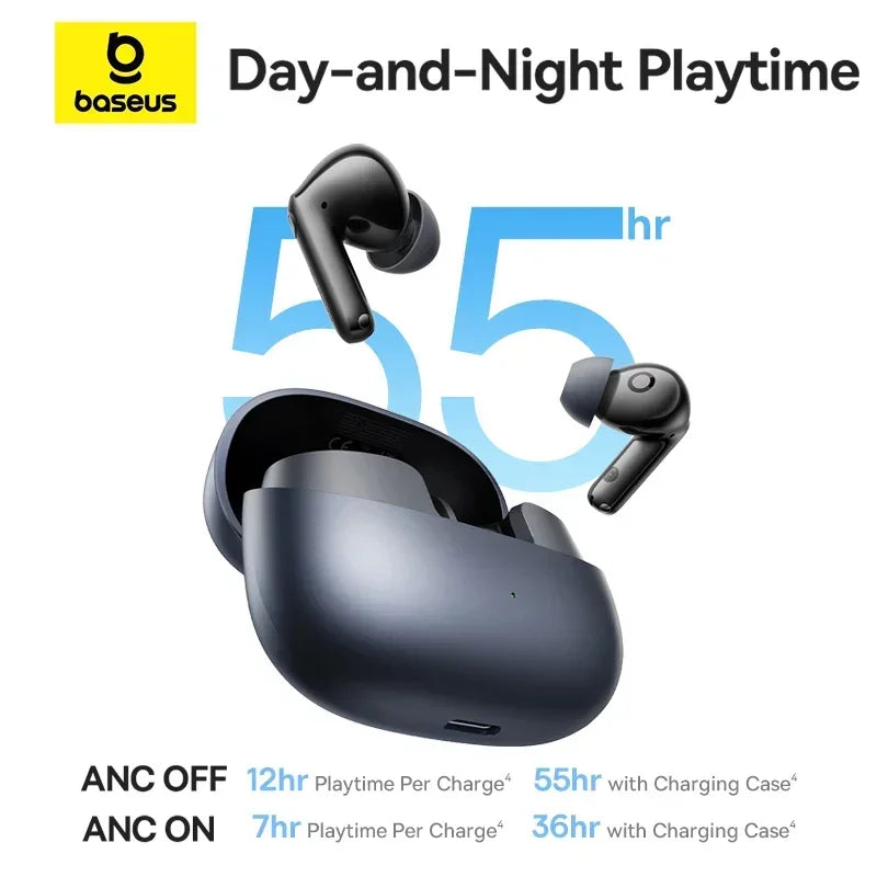 Baseus Fones de ouvido ANC EP10 Pro Sem Fio Bluetooth 6.0 Fones de Ouvido 50dB Adaptativos em Tempo Real 6 Microfones Hi-Res LDAC IP55 Fones de ouvido
