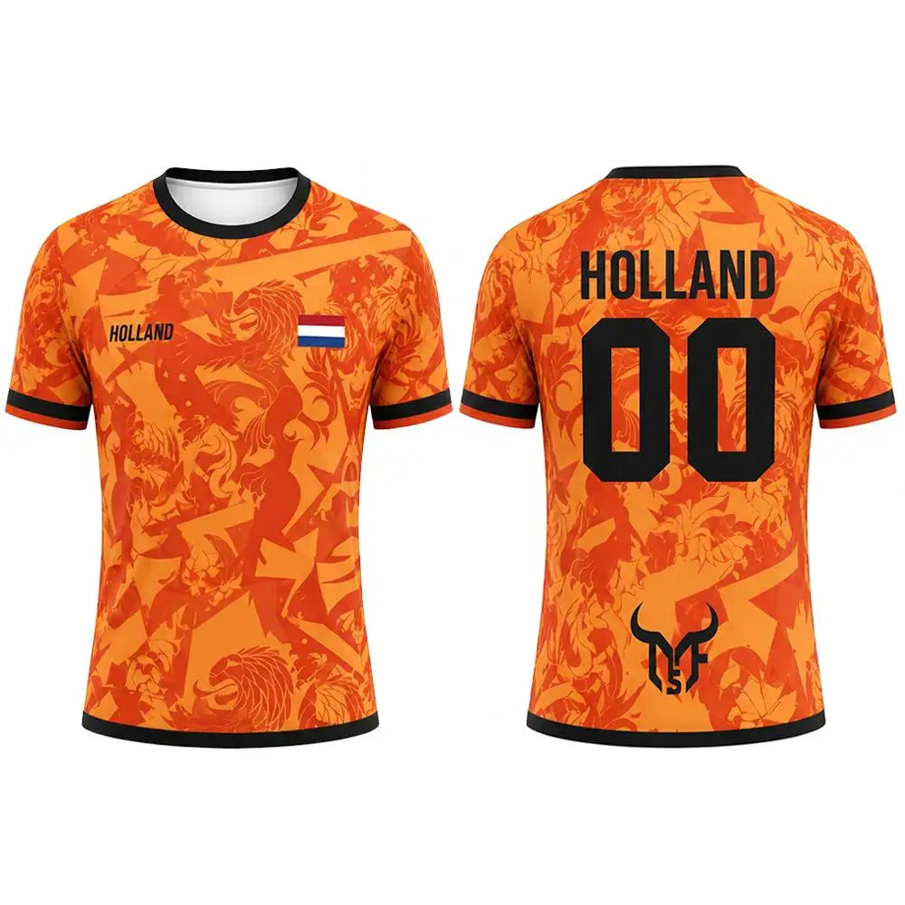 Camisa de Futebol com Estampa da Bandeira da Holanda para Uso ao Ar Livre Casual Respirável Manga Curta Tops Verão Masculina de Academia Esportiva de Treino Camiseta de Futebol