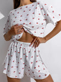 Conjunto Feminino de Pijama: Shorts e Top Loungewear com Detalhe em Renda, Respirável, Estampado, Sensual com Fenda, Para Conforto em Casa, Roupa de Verão