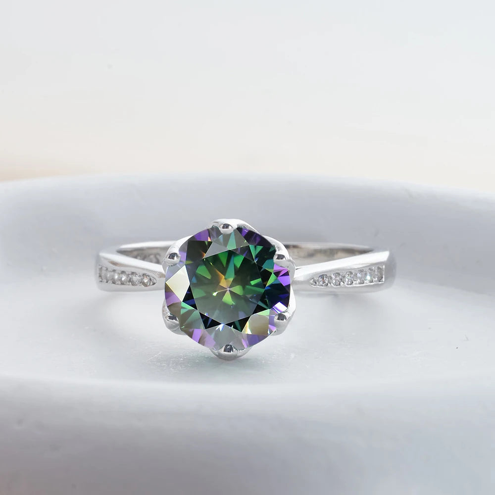 JoyceJelly 3ct Colorful Moissanite Rings with GRA S925 Sterling Silver Luxury Jewelry For Women Timeless Trends Wedding Bands