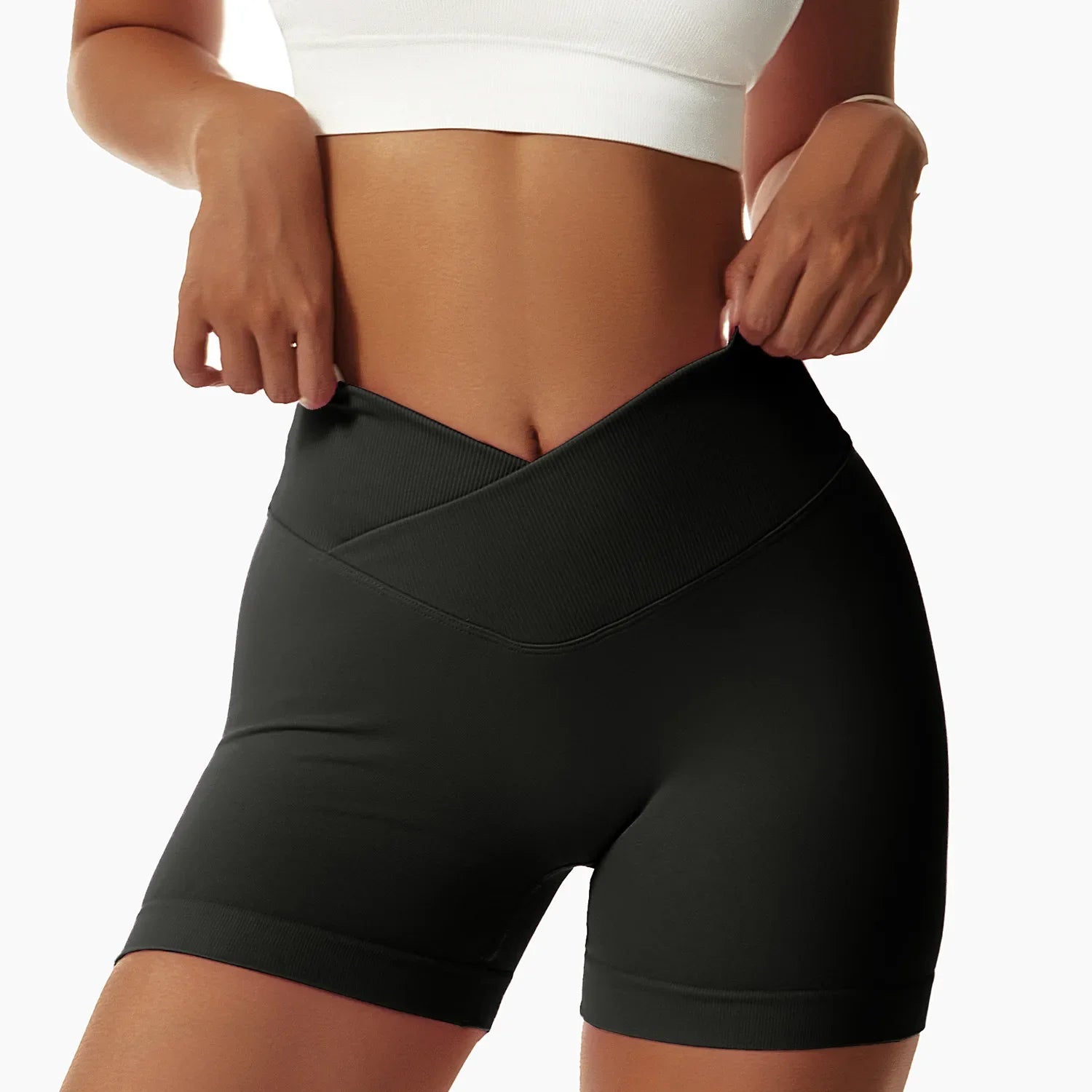 Short Mulher de Academia Cintura Alta Fitness Treino Yoga Roupa Corrida Legging Levanta Bumbum Shorts Ciclista Esportivo