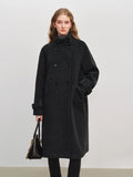 Casaco Oversized Feminino de Lã Tweed com Gola Entalhada ZIQIAO, Tamanho Pequeno, Lançamento de Inverno 2025, Abotoamento Duplo