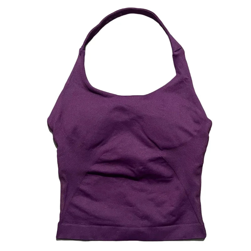 Regata Esportiva Feminina para Academia Sem Costura Yoga com Bojo Removível Top Esportivo Push-up Fitness Treino Corrida