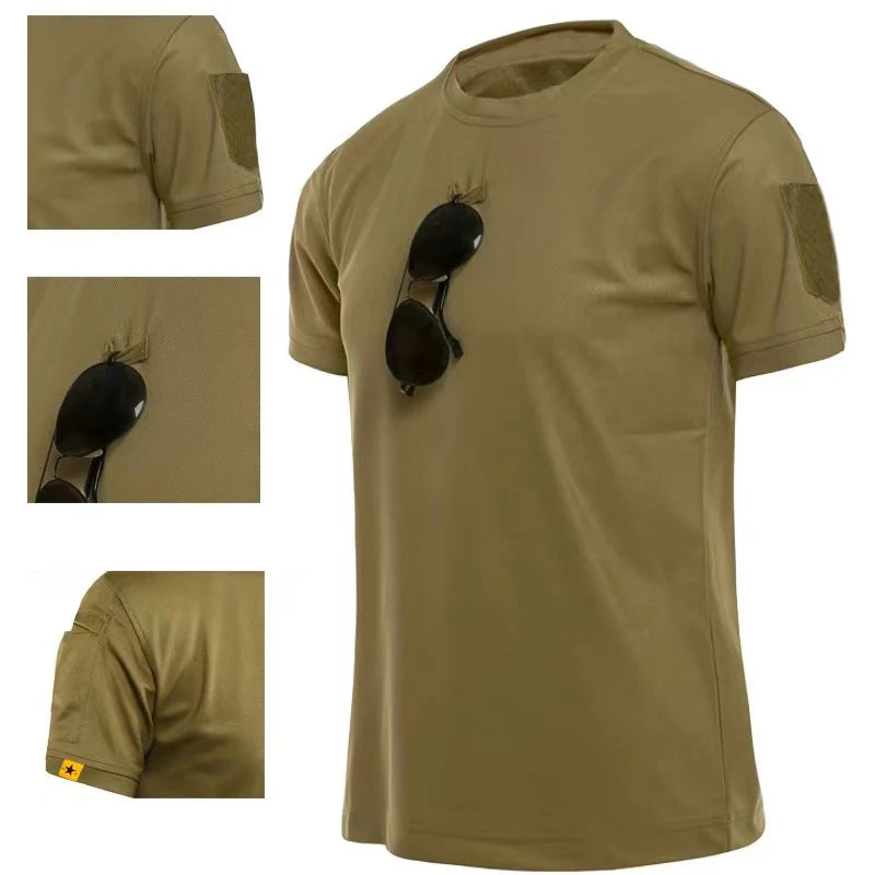Camisetas Militares Táticas Masculinas de Verão Secagem Rápida Respiráveis Elásticas para Caminhada Camping Escalada Esportes Academia