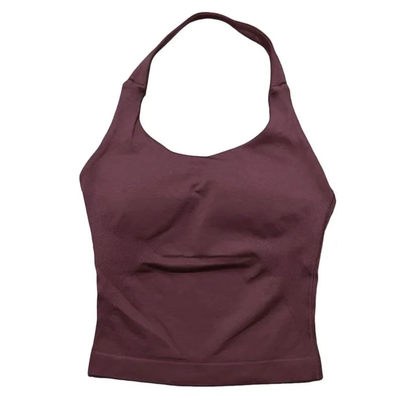 Regata Esportiva Feminina para Academia Sem Costura Yoga com Bojo Removível Top Esportivo Push-up Fitness Treino Corrida