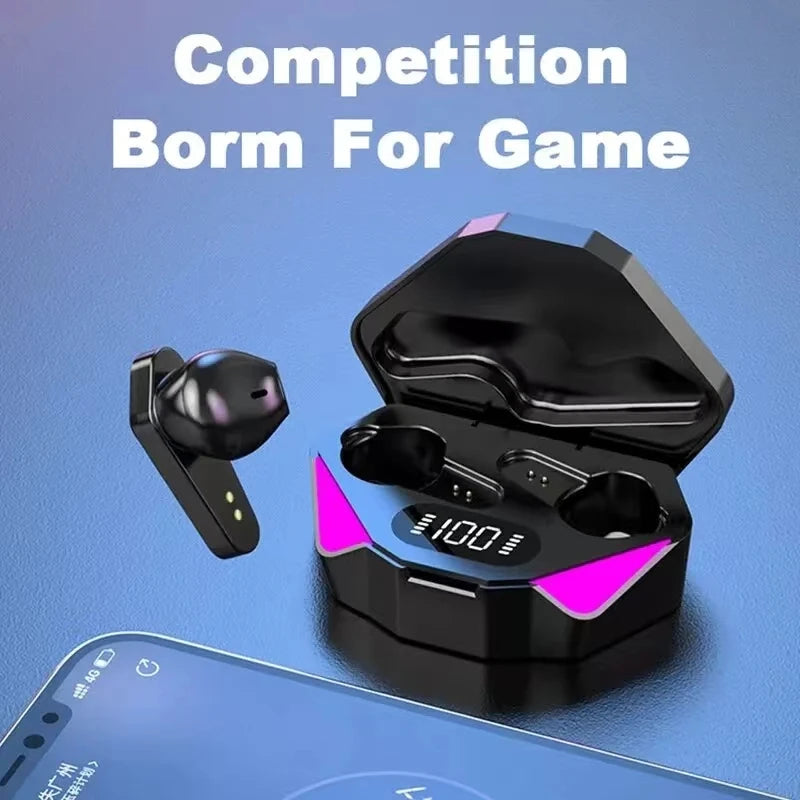 Fones de ouvido TWS Bluetooth sem fio com tela LED para jogos, fones de ouvido com microfone, fones de ouvido sem fio com cancelamento de ruído, fones de ouvido Bluetooth X15