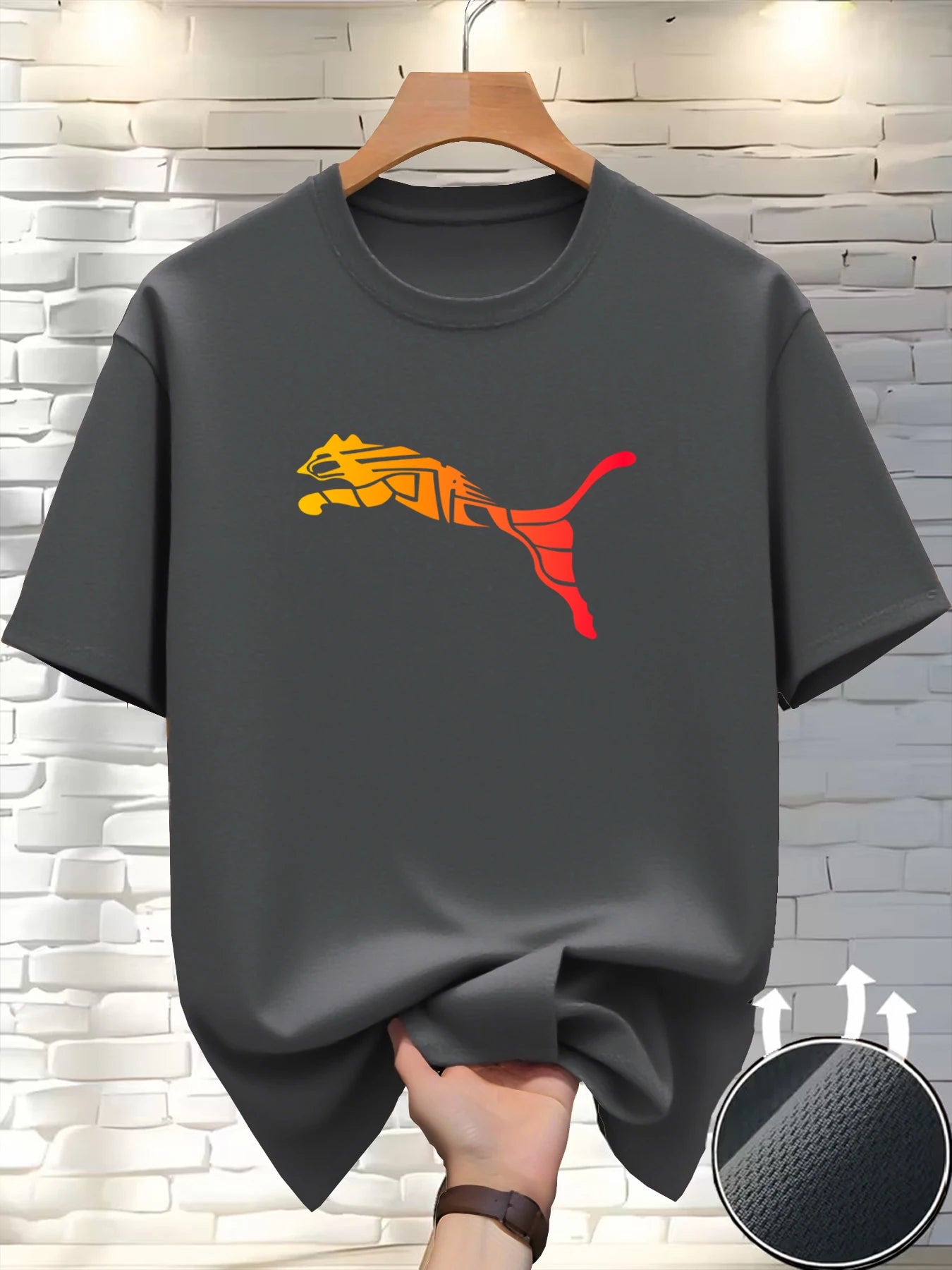 Camiseta Masculina Estampa Leopardo Raposa Gola Redonda Casual Estilo Y2K Fitness Esportiva