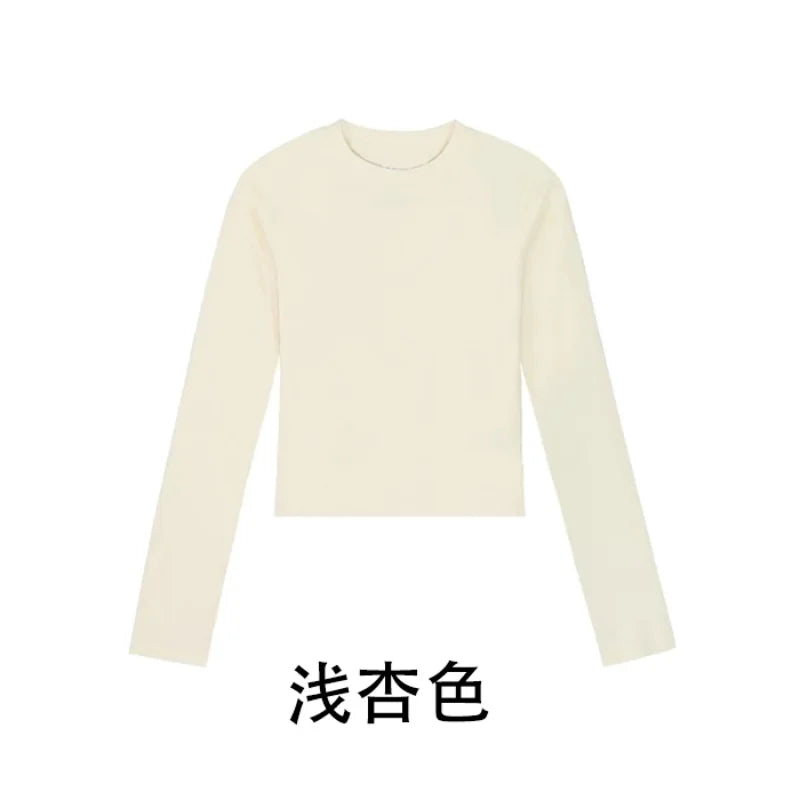 Cotton O Neck Long Sleeve Shirt Women Sexy Cropped Tops 2026 Autumn Black Casual Skinny Slim Basic Woman T Shirts White Clothing - White M