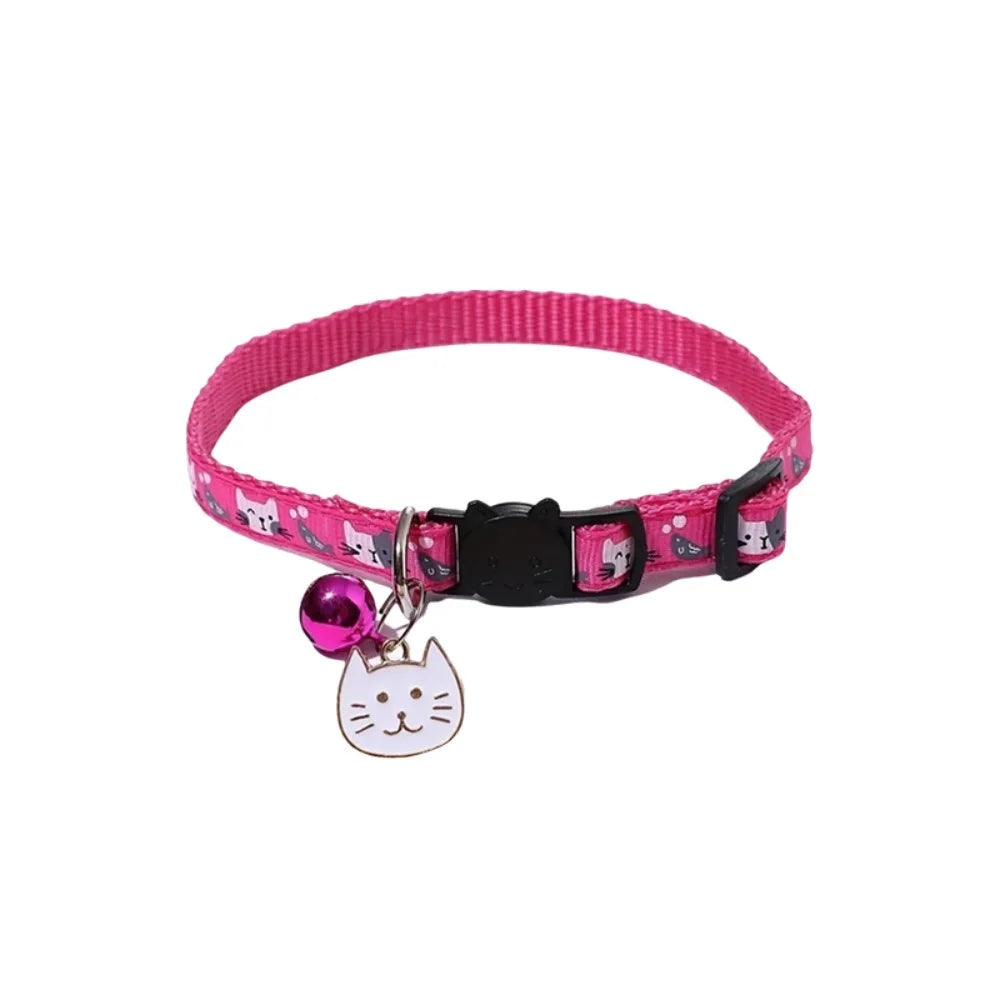 Coleira Ajustável para Gato com Fivela de Segurança de Liberação Rápida Antiasfixia para Filhotes, com Pingente de Rosto de Gato, Sino e Estampa de Gato