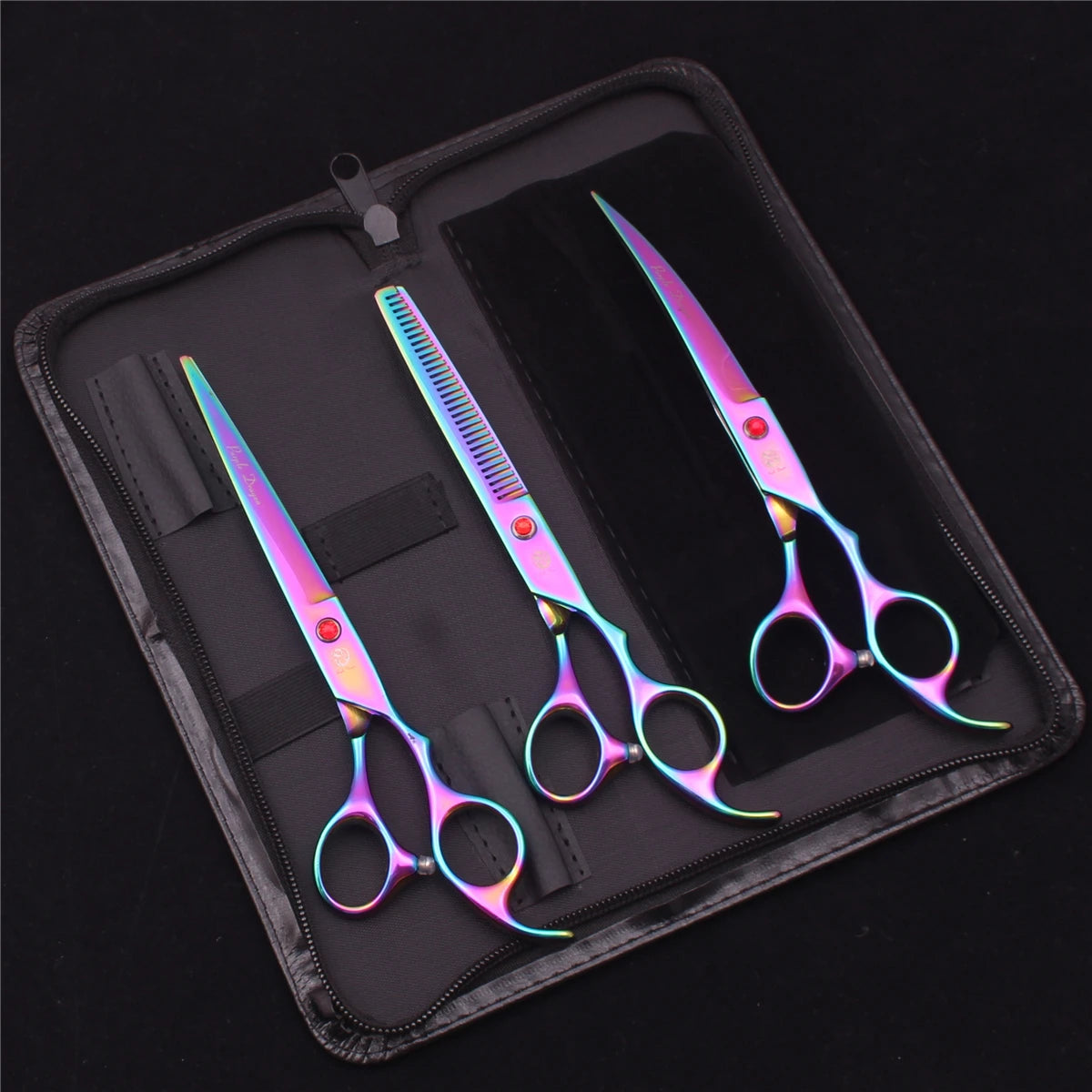 Tesouras de Tosa para Animais de Estimação Purple Dragon Japão Aço Inoxidável Rosa Curva para Cães Tesouras de Desbaste para Cães Tesouras Chunker Z3003