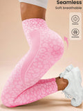 Women High Waist High Elasticity Seamless Sports Leggings With Jacquard Leopard Print Yoga Women Pants All Seasons Sports Pants