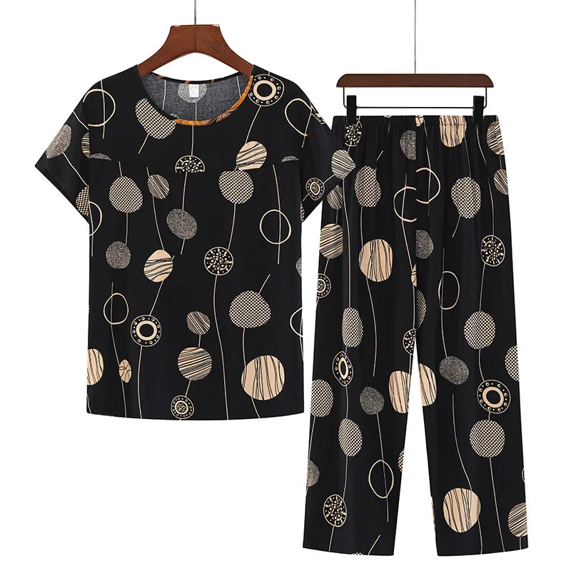 Roupa de Dormir Feminina Pode Ser Respirável e Antibacteriana Pijama de Algodão Fino Feminino Conjunto de Manga Curta Tamanho Grande