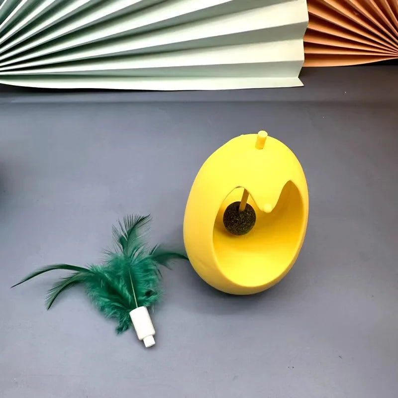 Brinquedo Tumbler 3 em 1 Não Tóxico para Gatos - Bola de Catnip Durável, Varinha de Pena, Plástico, Para Autoentretenimento, Alívio do Estresse para Pets