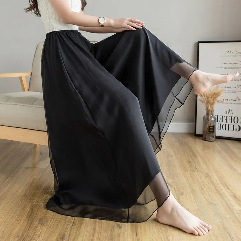 Calça Feminina Godê Preta Wide Leg Cintura Alta Roupa Feminina Solta Y2k Streetwear Design Chique Casual Fina Calça Nova