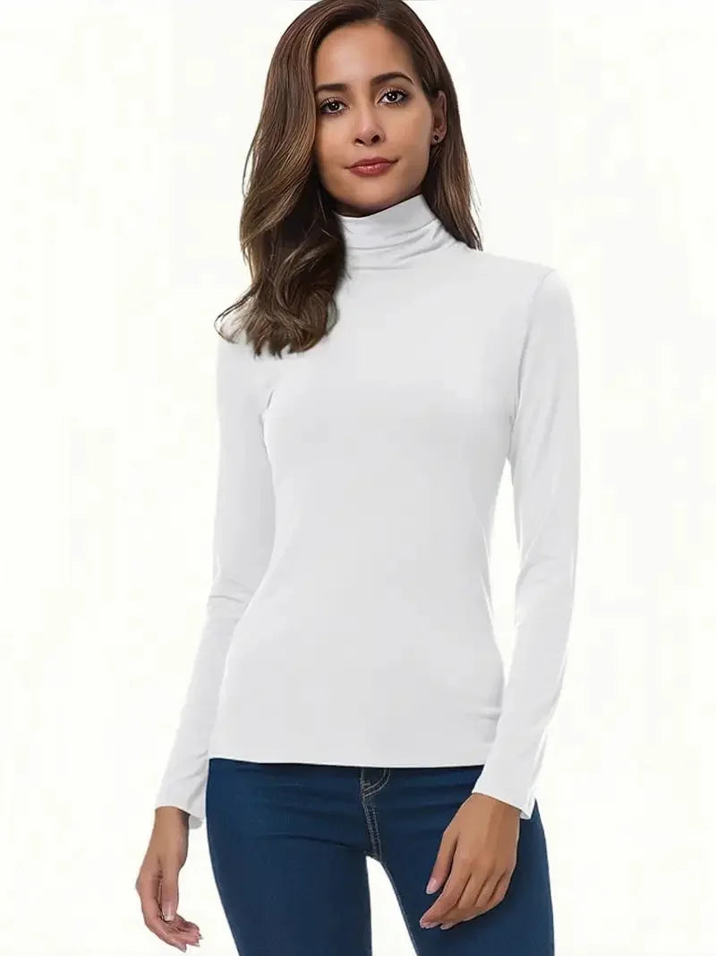 Conjunto Feminino de Blusa Gola Alta e Camiseta em Tricô Macio Casual Manga Longa para Primavera Outono Essenciais Estilosos para o Guarda-Roupa - preto GGG