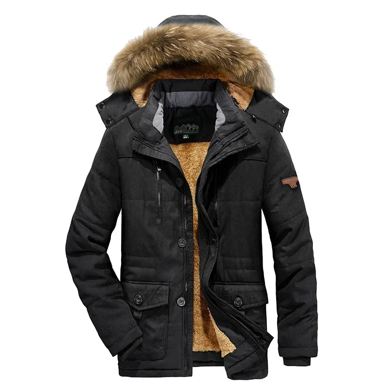 Jaqueta Masculina Parka Sólida Casaco Masculino Tamanho Grande Roupa Parka Externa Jaqueta Masculina de Inverno Mais Veludo Grosso Quente Multi Bolsos