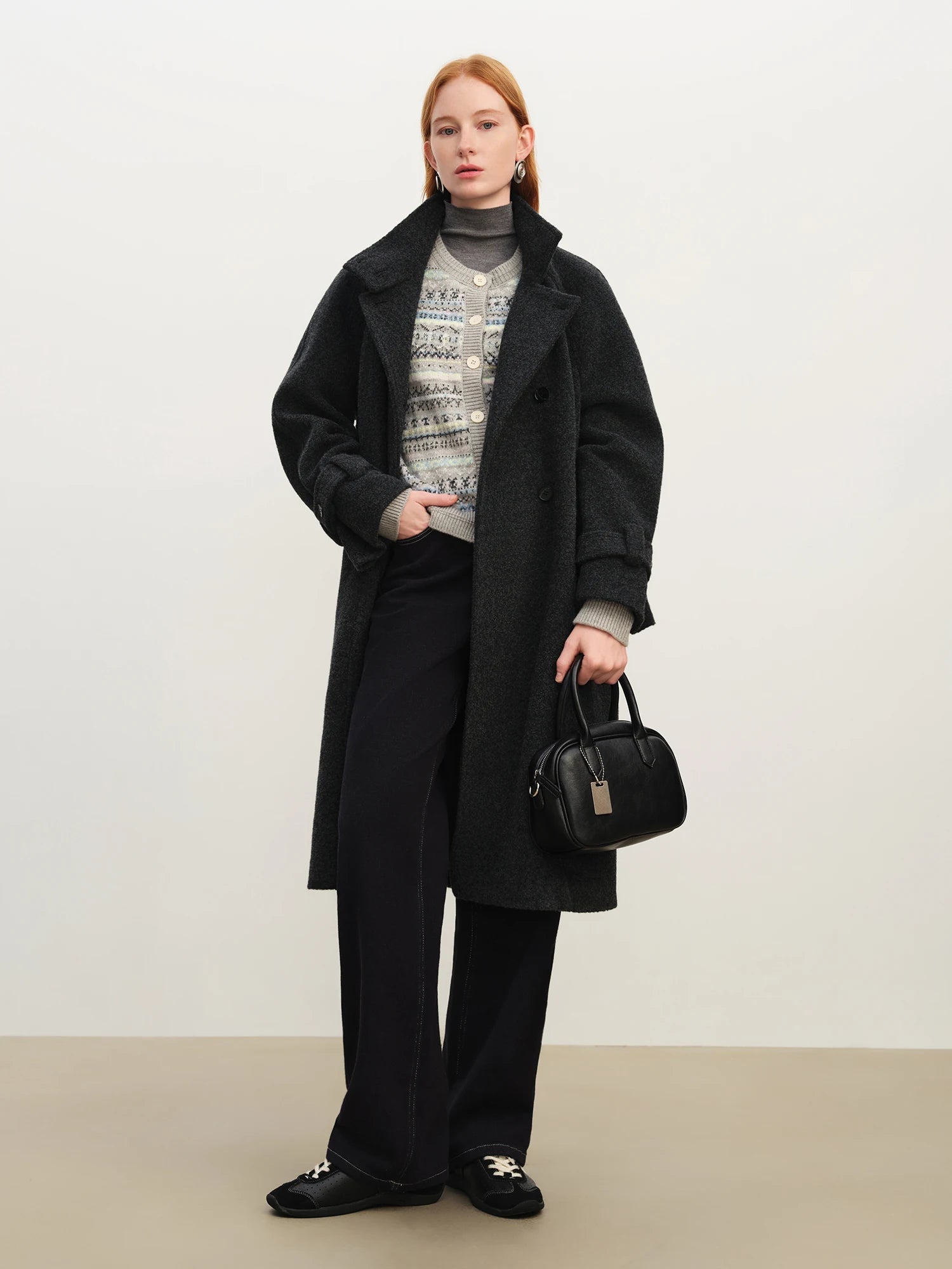 ZIQIAO Petite-Friendly Notched Collar Wool Tweed Oversized Coat 2025 Winter New Arrival Double-Breasted Women's Wool Overcoat