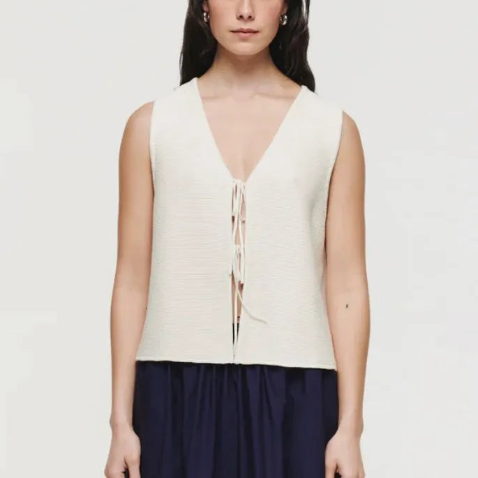 Colete Suéter Tricotado Casual Com Cadarço Top Feminino Sem Mangas Decote V Profundo Vazado Top Feminino Fashion Colete Feminino Folgado Versátil