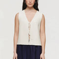 Colete Suéter Tricotado Casual Com Cadarço Top Feminino Sem Mangas Decote V Profundo Vazado Top Feminino Fashion Colete Feminino Folgado Versátil