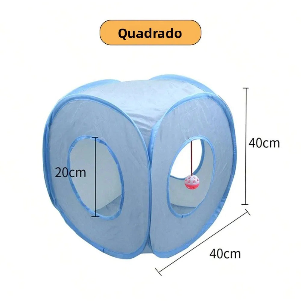 Túnel Tubo Dobrável para Gatos de Estimação 3 Vias Cinza Brinquedo Túnel para Gatinhos com Buraco de Espreitar Brinquedo Interativo de Treinamento para Animais de Estimação