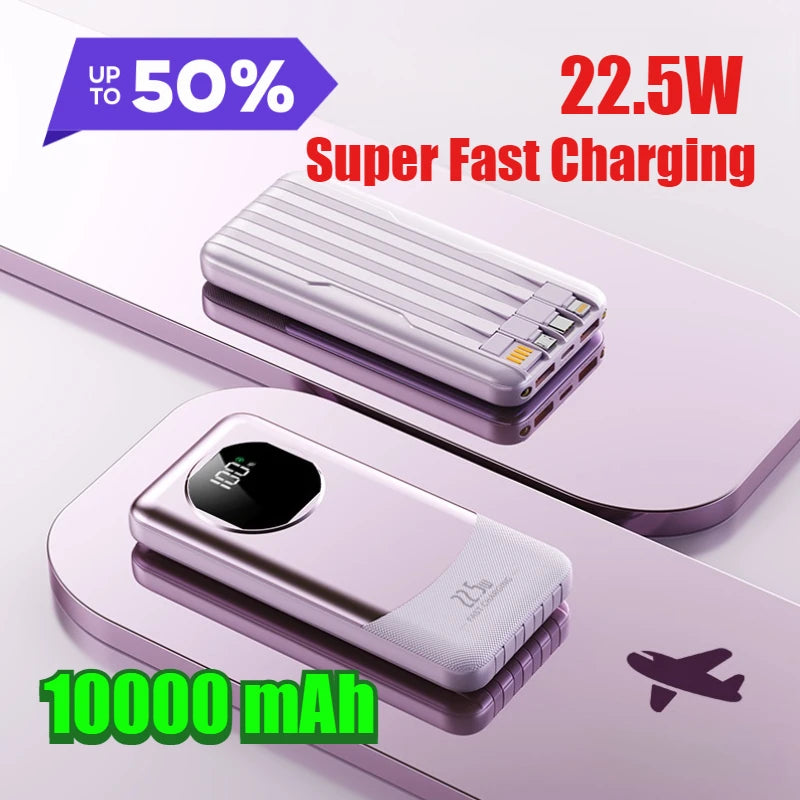 Power Bank 20000mAh 120W Carregamento Super Rápido Cabos Embutidos